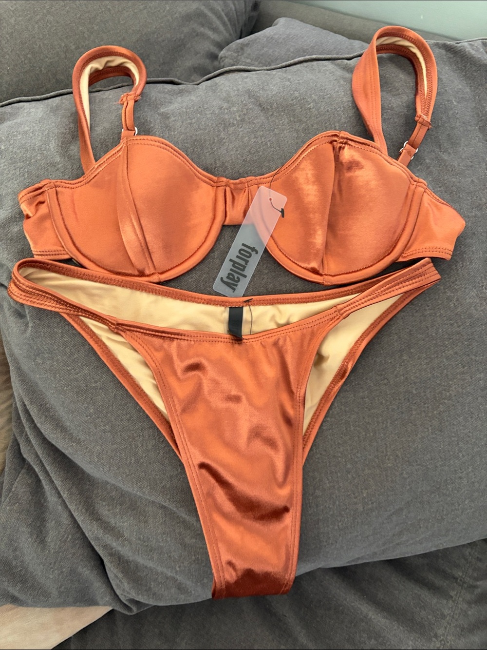 Forplay Rust Orange Shiny Underwire Bikini Set